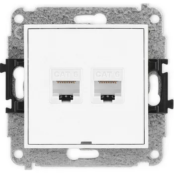Elektrická zásuvka KARLIK Dvojitá zásuvka pro PC 2x RJ45, kat 6, 8pin, bez popisového pole Barva: Matná bílá
