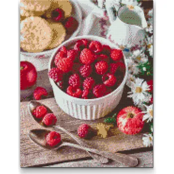 Diamantové malování Diamantové malování - Maliny v misce Velikost: 30x40cm, Rámování: Pouze srolované plátno, Diamanty: Kulaté