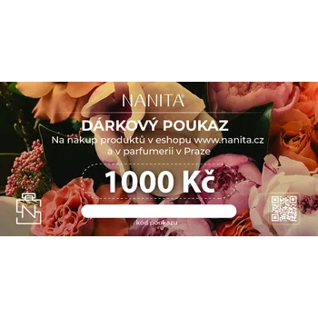 Dárkový potravinový koš NANITA parfémy, dárkový poukaz v hodnotě 1000 Kč Dárkový poukaz