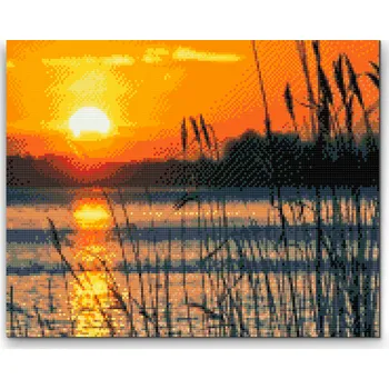Diamantové malování Diamantové malování - Rákos při západu slunce Velikost: 30x40cm, Rámování: Pouze srolované plátno, Diamanty: Kulaté