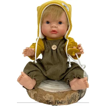 Hračka pro nejmenší NINES D'ONIL plaváček s vlásky Joy blonďatá se žlutou čepičkou 37 cm