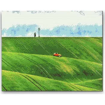 Diamantové malování Diamantové malování - Červené auto v kopcích Velikost: 30x40cm, Rámování: Pouze srolované plátno, Diamanty: Čtvercové
