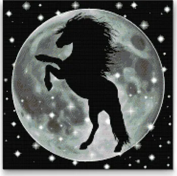 Diamantové malování Diamantové malování - Silueta koně na měsíci Velikost: 50x50cm, Rámování: Pouze srolované plátno, Diamanty: Čtvercové