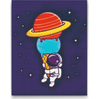Diamantové malování Diamantové malování - Astronaut s kornoutem planet Velikost: 30x40cm, Rámování: Pouze srolované plátno, Diamanty: Kulaté