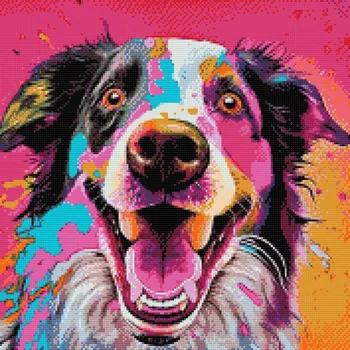 Diamantové malování Diamantové malování - Pes se svítícími barvami Velikost: 50x50cm, Rámování: Pouze srolované plátno, Diamanty: Čtvercové