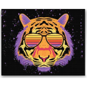 Diamantové malování Diamantové malování - Tygr s brýlemi Velikost: 30x40cm, Rámování: Pouze srolované plátno, Diamanty: Kulaté