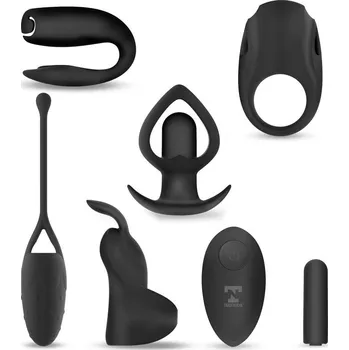 Vibrátor Tardenoche Six-In-One Vibrating Bullet & 6 Silicone Accessories Kit Black