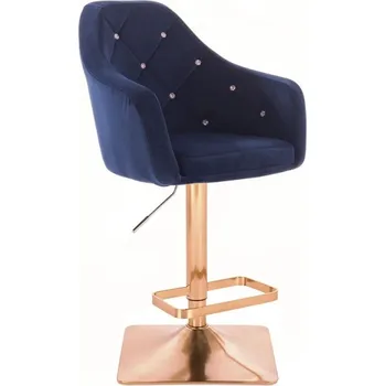 Barová židle LuxuryForm DESIGN Barová židle ROMA VELUR na zlaté hranaté podstavě - modrá