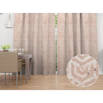 ubrus Sametový závěs Tamara TMR-029 Růžovobéžové hexagony s černým žíháním 135x140 cm