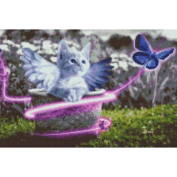 Diamantové malování Diamantové malování - Koťátko s křídly Velikost: 40x60cm, Rámování: Pouze srolované plátno, Diamanty: Kulaté