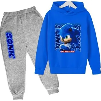 Tepláková souprava s kapucou - Sonic The Hedgehog (šedé tepláky) Barva: modrá, Velikost: 130/7-8 let