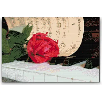 Diamantové malování Diamantové malování - Růže na piánu Velikost: 40x60cm, Rámování: Pouze srolované plátno, Diamanty: Čtvercové