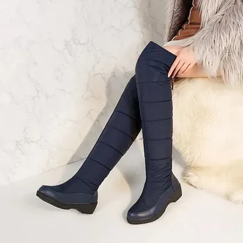 Dámské kozačky Nepromokavé kozačky zimní boty do sněhu s peřím a plyšem Barva: Modrá, Velikost: 39