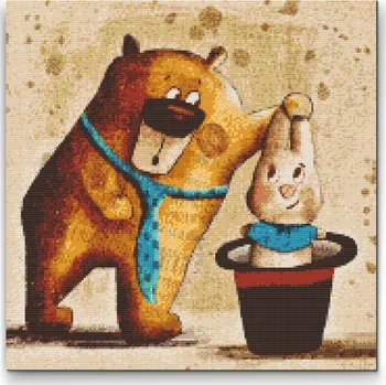 Diamantové malování Diamantové malování - Tahání králíka z klobouku Velikost: 50x50cm, Rámování: Pouze srolované plátno, Diamanty: Čtvercové