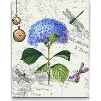 Diamantové malování Diamantové malování - Hortenze a vážky Velikost: 30x40cm, Rámování: Pouze srolované plátno, Diamanty: Kulaté