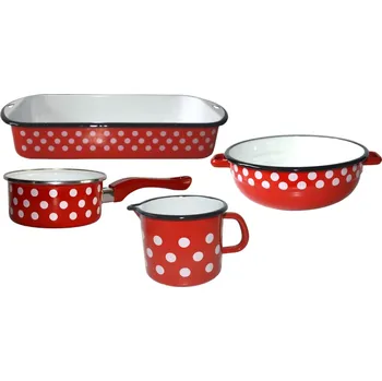 Hrnec Metalac Doplňková sada smaltovaného nádobí Červený puntík, 4-dílná