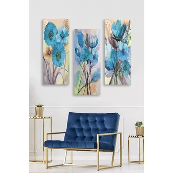 Obraz ASIR Obraz na MDF 3ks MODRÉ KVĚTY 20 x 50 cm