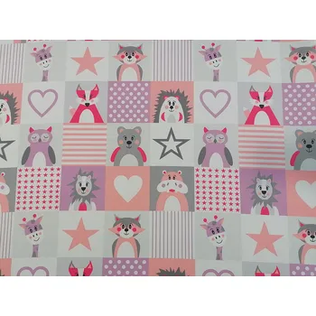 BYTEMA Dekorační látka BLACK-OUT Růžovo-fialové zvířátka 150 cm