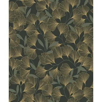 Tapeta Černo-zlatá vliesová tapeta na zeď, listy ginkga, A64402, Vavex 2025