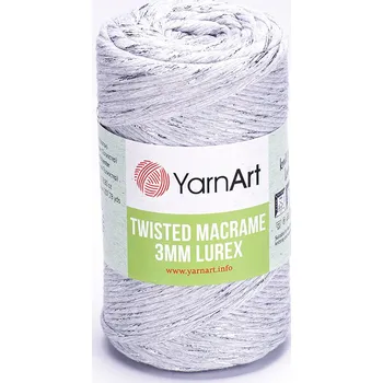 YarnArt Twisted Macrame Lurex 3 mm 756 - světle šedá se stříbrnou nitkou