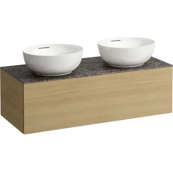 Alessi One - zásuvkový element 1200, s jednou zásuvkou, s výřezem vlevo a vpravo, top Marrone Naturale vč. otvoru pro baterii, pro umyvadlo H818975/6, světlý dub H4323180972501