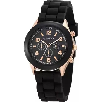 Hodinky Moderní hodinky se silikonovým řemínkem - Černá
