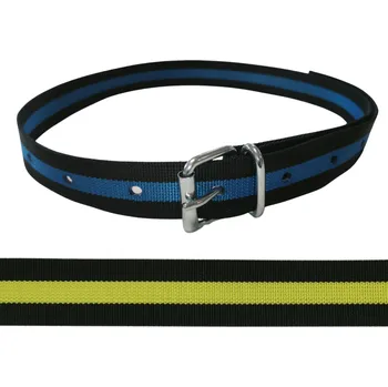 krční řemen, přezka se zajištěním, 150 cm černý s modrým pruhem