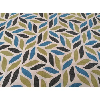 BYTEMA Dekorační látka Coord listy zeleno-modré šíře 140 cm