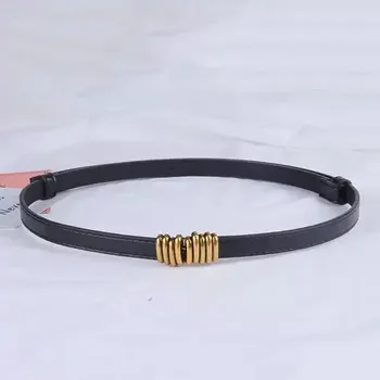 Opasek Tenký retro pásek s nastavitelnou zlatou přezkou - Černý