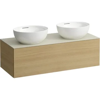 Alessi One - zásuvkový element 1200, s jednou zásuvkou, s výřezem vlevo a vpravo, top Calce Avorio vč. otvoru pro baterii, pro umyvadlo H818975/6, světlý dub H4313180972501