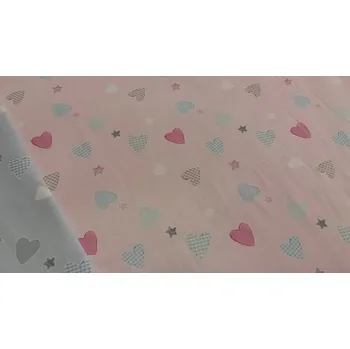 BYTEMA Dětská dekorační látka SRDÍČKA růžová šíře 140 cm