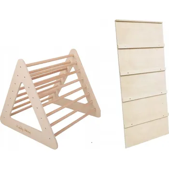Dětská houpačka Dřevěný Montessori Piklerův trojúhelník s oboustrannou přírodní skluzavkou 90cm - sestava