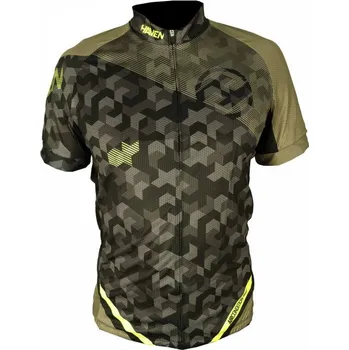 cyklistický dres Dres krátký pánský HAVEN SINGLETRAIL khaki/žlutý L