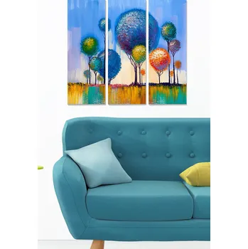 Bytová dekorace ASIR Obraz na MDF 3ks BAREVNÉ STROMY 20 x 50 cm