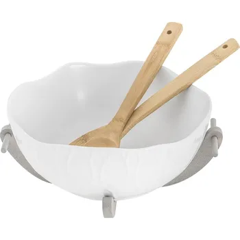 Set bílé kameninové salátové mísy a bambusového příboru Villa Altachiara Yin&Yang ID_1426163