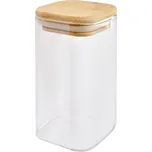 Skleněná hranatá úložná nádoba s bambusovým víčkem Squa - 6*6*12 cm