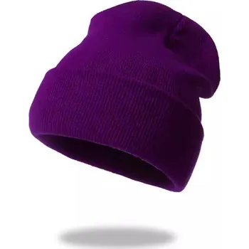 Čepice Dámská zimní čepice s výšivkou - 001 Jednobarevná fialová