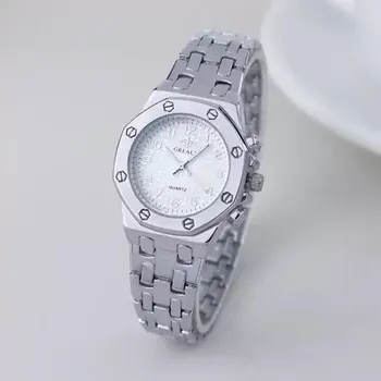 Hodinky Luxusní dámské hodinky s ocelovým páskem - stříbrná bílá