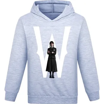 Chlapecký svetr Dívčí mikina střihu "hoodie" s potiskem Wednesday Addams Barva: Šedá, Velikost: 150 (11-12 let)
