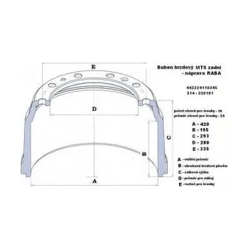Brzdový buben Brzdový buben zadní 420x195x293/285/335/25x10 KAROSA Rába 1902