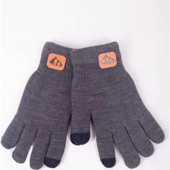 Rukavice Rukavice TEPLÉ prstové YO RED0211C TM. ŠEDÉ s motivem hor pro dotykový displej - mobil, tablet velikost rukavic: 22 cm