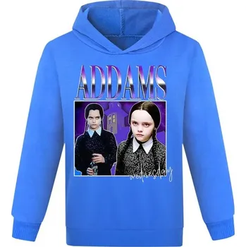 Chlapecký svetr Dívčí mikina střihu "hoodie" s potiskem filmové Wednesday Addams Barva: modrá (gold), Velikost: 110 (4-5 let)