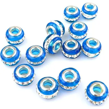 Dětské navlékací korálky Pro Háčkování Plastový korálek s velkým průvlekem a kamínky 10x14 mm modrý
