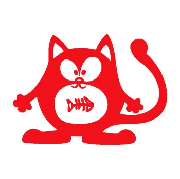 Samolepící dekorace SAMOLEPKA Kočka 042 levá s rybou v bříšku (10 - červená) NA AUTO, NÁLEPKA, FÓLIE, POLEP, TUNING, VLASTNÍ TEXT, TISK, AUTOSAMOLEPKY.cz, POLEPY, OBRÁZEK, LOGO, SAMOLEPKY