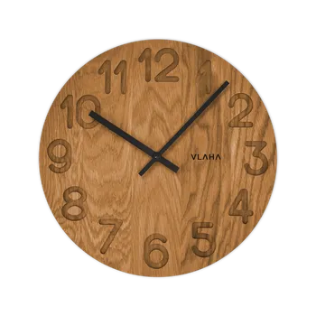 Hodinky VLAHA Dřevěné hodiny OAK vyrobené v Čechách s černými ručkami ⌀34cm