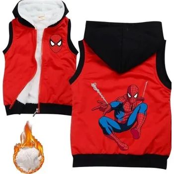 Chlapecký svetr Dětská bavlněná vesta s kožíškem a kapucí - Spiderman Barva: červeno-černá - s pavučinou, Velikost: 100/2-3 roky