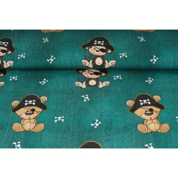 Galanterie Úplet jednolíc,piráti na zeleném podkladu , tričkovina, látky, metráž