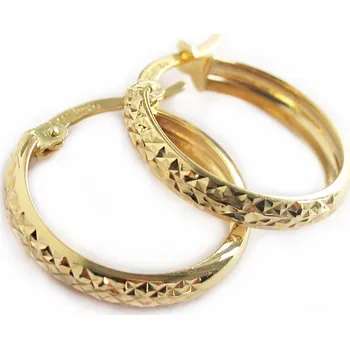 Náušnice Zlaté náušnice lesklé kruhy zdobené 1,35g Zlato 14k(585/1000)