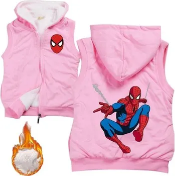 Chlapecký svetr Dětská bavlněná vesta s kožíškem a kapucí - Spiderman Barva: růžová - s pavučinou, Velikost: 110/3-4 roky