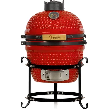 BBQ-Toro Kamado Grill Ø 32 cm s grilovacím roštem a teploměrem, červený (Venkovní kempování s grilem )
